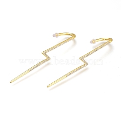 Brass Micro Pave Cubic Zirconia Ear Wrap Crawler Hook Earrings, with Ear Nuts, Lightning Bolt, Clear, Golden, 64~65x7.5mm, Pin: 1.8mm(X-EJEW-O097-04G-01)