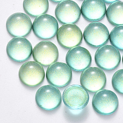 Spray Painted Glass Cabochons, with Glitter Powder, Half Round/Dome, Aquamarine, 10x5mm(GLAA-S190-013C-B03)