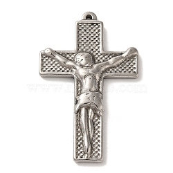 304 Stainless Steel Pendants, Crucifix Cross Charm, Religion, Stainless Steel Color, 48x30x4.5mm, Hole: 1.8mm(STAS-C087-01G-P)