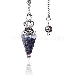 Natural Snowflake Obsidian Chip & Resin Dowsing Pendulum Big Pendants, with Platinum Plated Metal Crown, Cone Charm, 300mm(PW-WG89635-04)