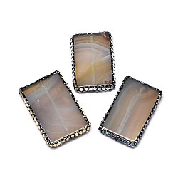 Rectangle Natural Agate Beads, with Rhinestones, Shell and Foils, 57~62x35~40x8~9mm, Hole: 2mm(G-M271-09)