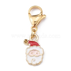 Christmas Theme Alloy Enamel Pendants, with 304 Stainless Steel Lobster Claw Clasps, Santa Claus, Golden, 32mm, Pendant: 17x10x2mm(HJEW-JM00427-03)