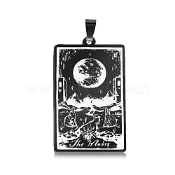 201 Stainless Steel Pendants, Laser Engraved Pattern, Tarot Card Pendants, Gunmetal, The Moon XVIII, 40x24x1mm, Hole: 8x4mm(STAS-S105-LA461-16)