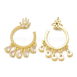 Brass Micro Pave Cubic Zirconia Charms, with Glass, Cuff Ring with Snowflake & Teardrop Tassel Charm, Real 18K Gold Plated, 31x19x4mm, Hole: 1.2mm(KK-P228-40G)