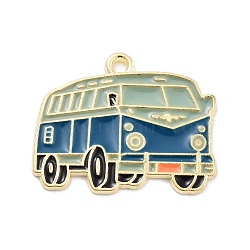 Alloy Enamel Pendants, Cadmium Free & Lead Free, Golden, Bus Charm, Marine Blue, 20x25x1mm, Hole: 1.6mm(PALLOY-S185-09G)