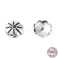 925 Sterling Silver Bead Caps, Flower, Antique Silver, 5.5x1.5mm, Hole: 0.8mm(STER-A041-04AS)