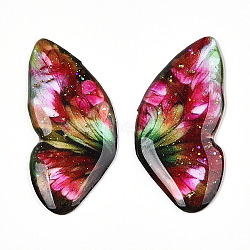 Epoxy Resin Butterfly Wings Cabochons, with Gold Foil & Glitter Powder, Cerise, 32.5x15x2mm(CRES-N035-02G)