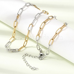 4MM Two Tone 304 Stainless Steel Textured Paperclip Chain Necklaces for Man and Women, Golden & Stainless Steel Color, 17.52 inch(44.5cm)(SA-CBAB767-09GP)
