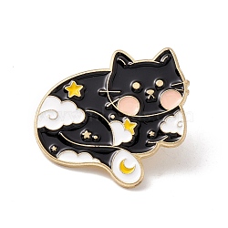 Cat Enamel Pin, Animal Alloy Badge for Backpack Clothes, Golden, Black, 27.5x31x1.5mm, Pin: 1mm(JEWB-H008-34G)