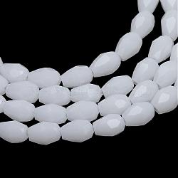Opaque Solid Glass Bead Strands, Faceted Teardrop, White, 5x3mm, Hole: 1mm, about 100pcs/strand, 19.3 inch(GLAA-R168-3x5-02C)