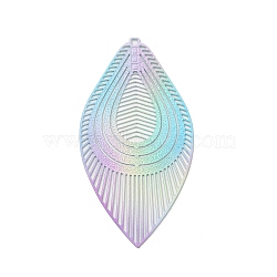 Spray Painted 430 Stainless Steel Big Pendants, Leaf Charm, Colorful, 50~55x27.5x0.5mm, Hole: 1.4mm(STAS-G300-04)