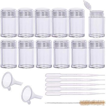 Glass Loose Powder Bottles Makings, with Plastic Funnel Hopper, Dropper, Wash Cleaning Brush, Clear, 4.5x2.7cm, Capacity: 10ml(0.33 fl. oz)