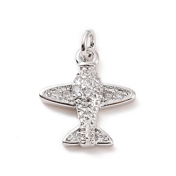 Brass Micro Pave Cubic Zirconia Charms, with Jump Ring, Plane Charm, Platinum, 14.5x13x3mm, Hole: 2.8mm