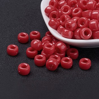Opaque Acrylic European Beads, Large Hole Beads, Barrel, Red, 9x6mm, Hole: 4mm