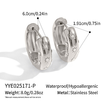 304 Stainless Steel Star Hoop Earrings, Stainless Steel Color, 60x19.1mm