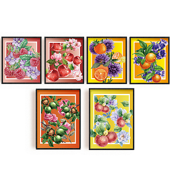 Chemical Fiber Oil Canvas Hanging Painting, Home Wall Decoration, Rectangle, Fruit Pattern, 250~400x200~300mm, 6pcs/set