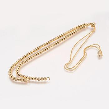 Brass Bead Chain Necklace Making, Real 18K Gold Plated, 15.5~16.5 inch(39~41cm)