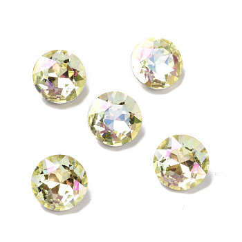 K9 Glass Rhinestone Cabochons, Pointed Back & Back Plated, Flat Round, Crystal, 10x5.2mm