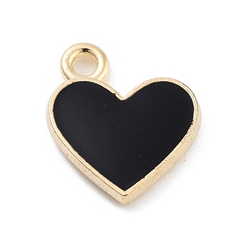 Light Gold Plated Alloy Enamel Charms, Cadmium Free & Lead Free, Heart Charm, Black, 13x11x2mm, Hole: 1.5mm