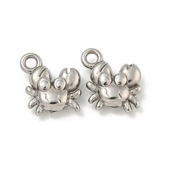 Non-Tarnish 304 Stainless Steel Charms, Crab Charms, Stainless Steel Color, 12.5x11x4mm, Hole: 1.8mm