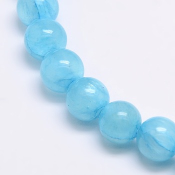 Dyed Natural Green Jade Beads Strands, Round, Light Sky Blue, 6mm, Hole: 1.2mm, about 63pcs/strand, 15.74 inch