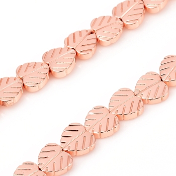 Electroplated Non-magnetic Synthetic Hematite Beads Strands, Heart Leaf, Rose Gold Plated, 8x8x2.5mm, Hole: 0.8mm, about 55pcs/Strand, 16.14 inch(41cm)
