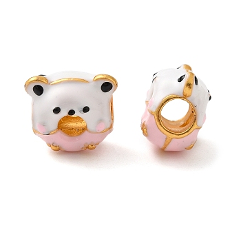 Cartoon Animal Donut Alloy Enamel European Beads, Large Hole Beads, Imitation Food, White, 12x13x8mm, Hole: 5mm and 4mm