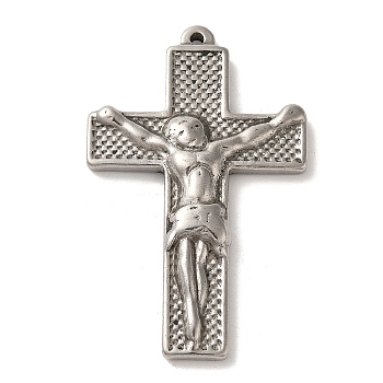 304 Stainless Steel Pendants, Crucifix Cross Charm, Religion, Stainless Steel Color, 48x30x4.5mm, Hole: 1.8mm