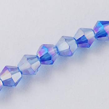Glass Beads Strands, AB Color Plated, Faceted, Bicone, Dodger Blue, 2x3mm, Hole: 0.5mm, about 200pcs/strand, 16.5 inch