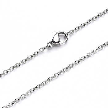 304 Stainless Steel Cable Chain Necklace, with Lobster Claw Clasp, Stainless Steel Color, 19.68 inch(50cm), Link: 2.5x2x0.5mm
