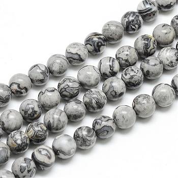 Natural Map Stone/Picasso Stone/Picasso Jasper Beads Strands, Round, 10mm, Hole: 1.4mm, about 42pcs/strand, 14.96 inch