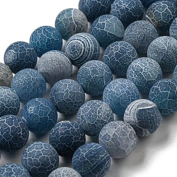 Natural Weathered Agate Beads Strands, Round, Dyed & Heated, Steel Blue, 12mm, Hole: 1.6mm, about 31pcs/strand, 14.76''(37.5cm)
