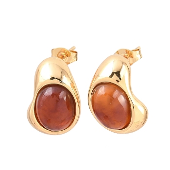 304 Stainless Steel & Resin Stud Earrings, Oval, Golden, 13x12mm