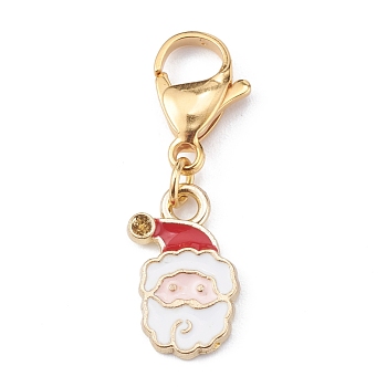 Christmas Theme Alloy Enamel Pendants, with 304 Stainless Steel Lobster Claw Clasps, Santa Claus, Golden, 32mm, Pendant: 17x10x2mm