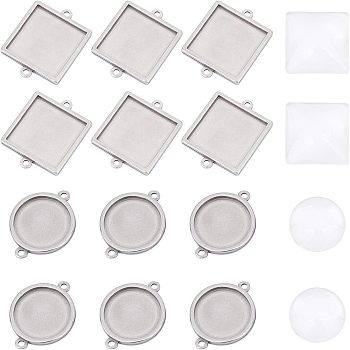 24Pcs 304 Stainless Steel Cabochon Connector Settings, Mixed Shapes, Stainless Steel Color, 27.5x21x2mm, Hole: 1.8mm, 6Pcs