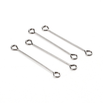 304 Stainless Steel Eye Pins, Double Sided Eye Pins, Stainless Steel Color, 26.5x0.6mm, Hole: 1.5mm