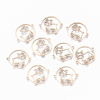 304 Stainless Steel Links Connectors, Laser Cut, Flat Round with Hollow Dog, Rose Gold, 15x18x1mm, Hole: 0.8mm
