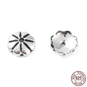 925 Sterling Silver Bead Caps, Flower, Antique Silver, 5.5x1.5mm, Hole: 0.8mm