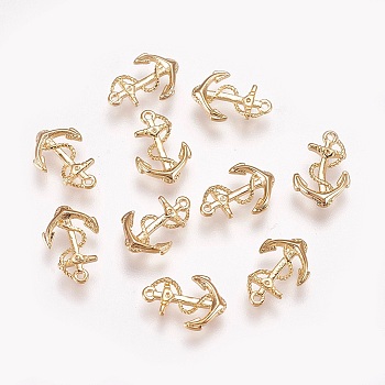 Brass Charms, Nickel Free, Real 18K Gold Plated, Anchor, 11x8x1mm, Hole: 1mm