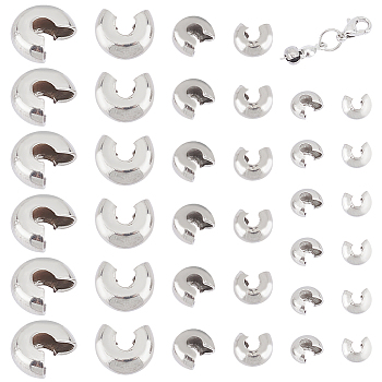 180Pcs 3 Style 304 Stainless Steel Crimp Beads Covers, Stainless Steel Color, 4~8.2x3.5~7x2.5~4mm, Hole: 1.4~2.5mm, 60pcs/style