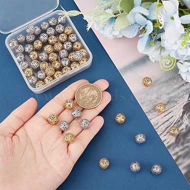 60Pcs 2 Colors 304 Stainless Steel Hollow Round Beads(STAS-UN0045-90)-3