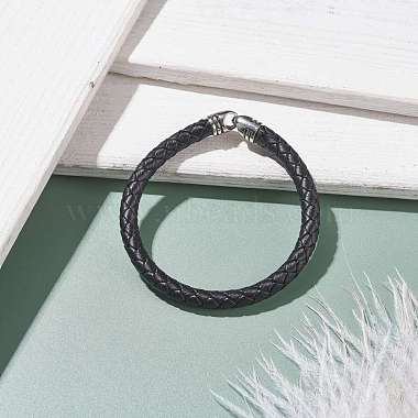 Braided Leather Cord Bracelet with Brass S-Hook Clasps for Men Women(BJEW-JB07672)-2