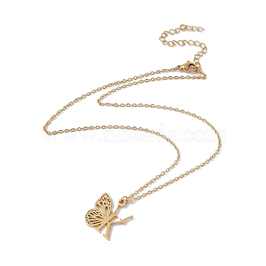 Initial Letter with Butterfly Pendant Necklace(NJEW-C026-01G-K)-2