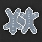 Christmas Themed DIY Pendant Silicone Statue Molds, Resin Casting Molds, Clay Craft Mold Tools, The Gingerbread Man, White, 61x81x3.5mm, Hole: 2mm, Inner Diameter: 60x42mm(DIY-P030-30)