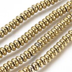 Non-magnetic Synthetic Hematite Beads Strands, PVD Vacuum Plating, Long-Lasting Plated, Rondelle, Golden Plated, 4x2mm, Hole: 1mm, about 170pcs/Strand, 15.94 inch(40.5cm)(G-G826-02G-4mm)