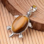 Tortoise Platinum Tone Brass Tiger Eye Pendants, 34x21x7mm, Hole: 5x7mm(G-F265-01C)