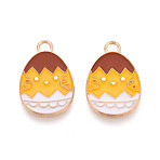 Alloy Enamel Pendants, Light Gold, Cadmium Free & Lead Free, Easter Egg Shape with Chick, Orange, 22x14x1.5mm, Hole: 2mm(X-ENAM-S115-161)