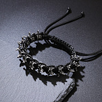 Alloy Beads Braided Bead Bracelets, Braided Waxed Rope Adjustable Bracelets for Men, Dragon Bone, Black, 7.09 inch(18cm)(WG69B67-01)
