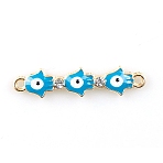 Alloy Evil Eye Enamel Connector Charms, with Crystal Rhinestone, Triple Hamsa Hand Links, Golden, Light Sea Green, 8x34mm(X1-FIND-TAC0016-24E)