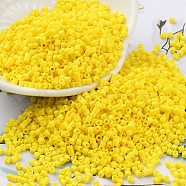 Baking Paint Glass Seed Beads, Cylinder, Yellow, 2x1.5mm, Hole: 1mm, about 50398pcs/pound(SEED-S042-05B-81)